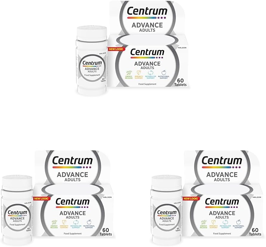 Centrum Advance Multivitamin Tablets for Men and Women, Vitamins with 24 Essential Nutrients Including Vitamin C, D and Zinc, 60 ct (Packaging and Tablet Colour May Vary Slightly) (Pack of 3)
