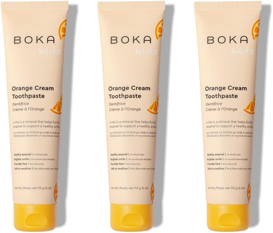 Boka Fluoride Free Toothpaste Nano Hydroxyapatite, Helps Remineralize, Appropriate for Sensitive Teeth, Whitening - for Adult, Kids Oral Care - Orange Cream Flavor, 4oz 3Pk - US Manufactured