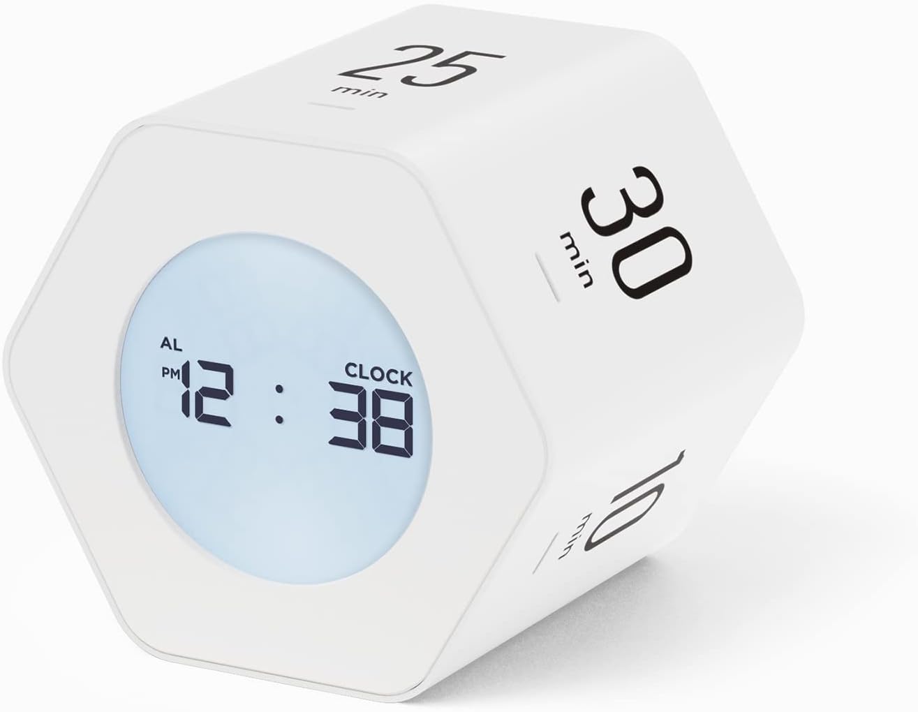 mooas Multi-Hexagon Clock Timer, Cube, Backlight, Countup/Down (White) | 6 Preset Times, Productivity Timer, 12/24H Clock, Battery Operated, Sound/Mute, Easy to Use, Exercise, Study, Cooking, Work