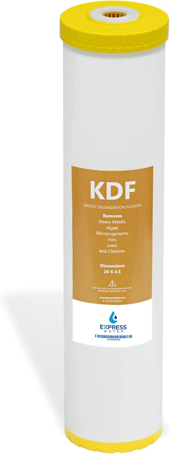 Express Water FLTWH2045K Kinetic Degradation Fluxion – KDF Catalytic Carbon Large Capacity Water Filter – Whole House Heavy Metal Filtration – 4.5” x 20” inch, 1 Count (Pack of 1), White