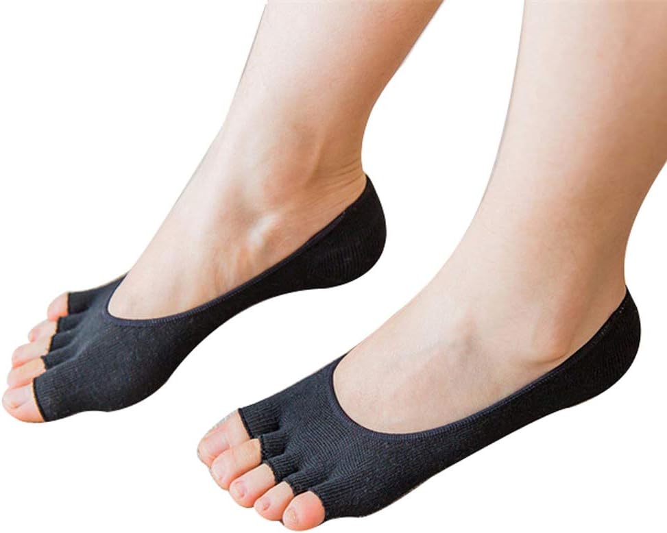 Angzhili 2 Pair Women Ladies Summer Peep Toe Socks Open Toe Socks Invisible Liner Fashion Breathable Open-Toed Liner Socks No Show with Nonslip Heel Grip(Black, 2 Pair)