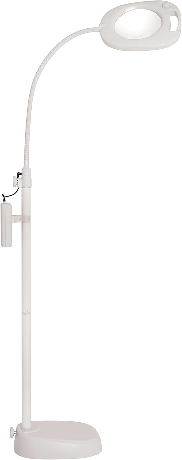 PURElite Magnifying LED Floor Lamp – 3in1 Lamp, Table Lamp & Clip-on Light, Natural Daylight Bulbs, Dimmer Switch, Adjustable Flexi Neck, For Needlework, Sewing, Crafting, Reading