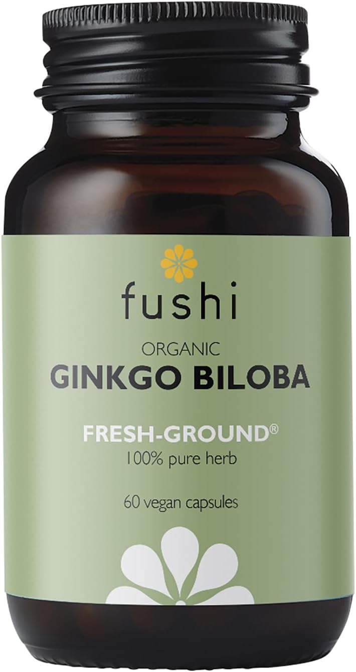 Fushi Organic Ginkgo Biloba Capsules, 60 Caps | Fresh-Ground Whole Food | Memory Boosting Properties | Ethical & Vegan | Made in the UK, Packaging may vary
