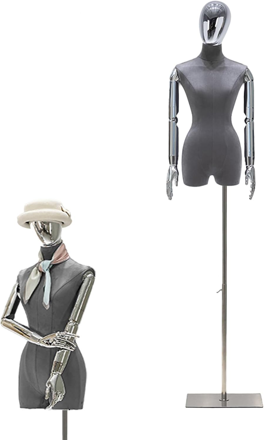 Mannequin Body Female, Velvet Tailors Dummy Torso with Electroplate Arms, Shiny Dress Form Display Mannequin Stand for Sewing Shopwindow, Adjustable Height