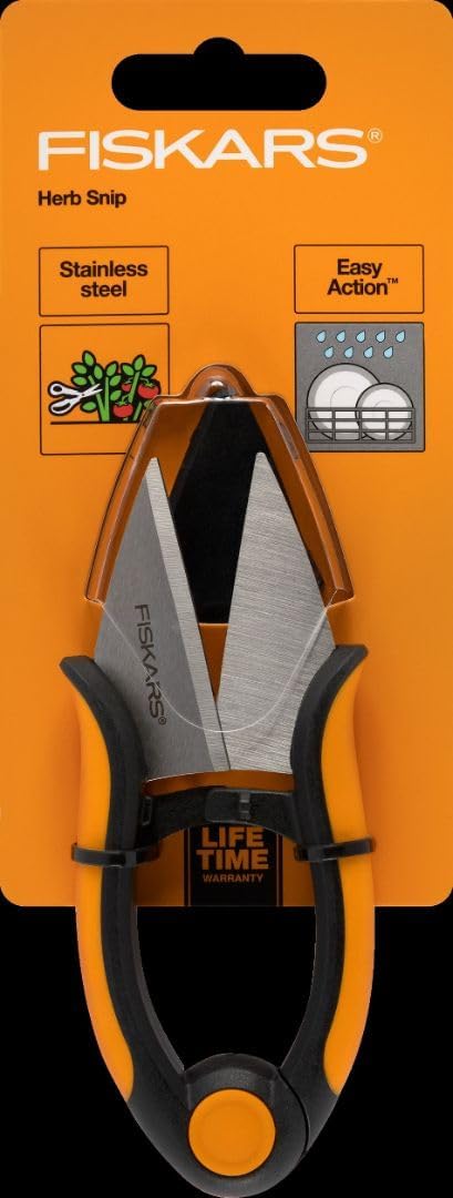 Fiskars Herb Garden Scissors, 5" Garden Shears, Handheld Herb Snips with Sheath and SoftGrip Handle, Dishwasher Safe