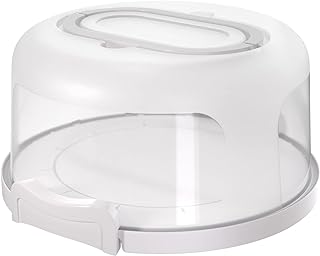 Top Shelf Elements Round Cake Carrier Two Sided Cake Holder Serves as Five Section Serving Tray, Portable Cake Stand Fits 10 inch Cake, Cake Box Comes With Handle, Cake Container Holds Pies (White)