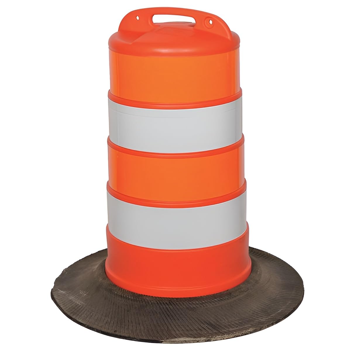(41.5 Inch Height) - White and Orange Traffic Barrel and Rubber Base (22.5 Lb), Engineer Grade