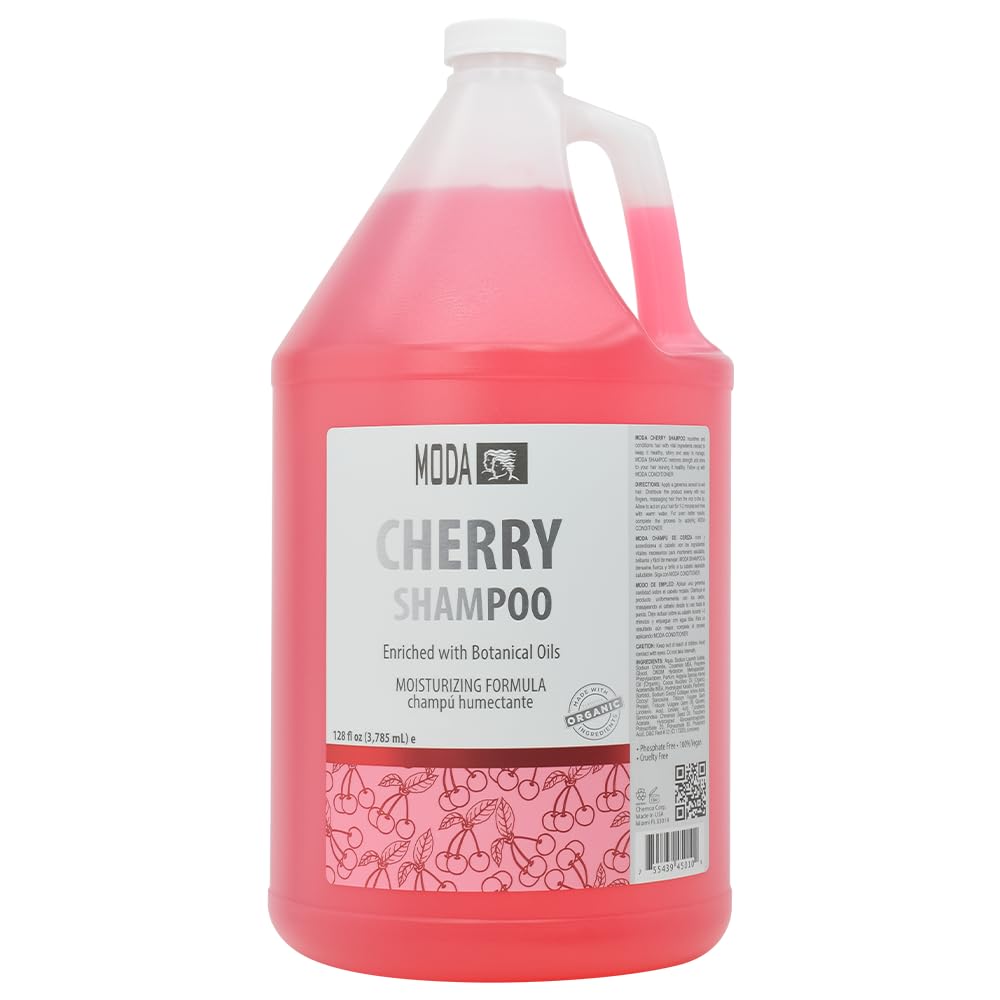 MODA - Moisturizing Shampoo for All Hair Types, Cherry, 128 Oz, Professional - Deeply Cleanses and Conditions, Strengthens, Restores and Shine your Hair