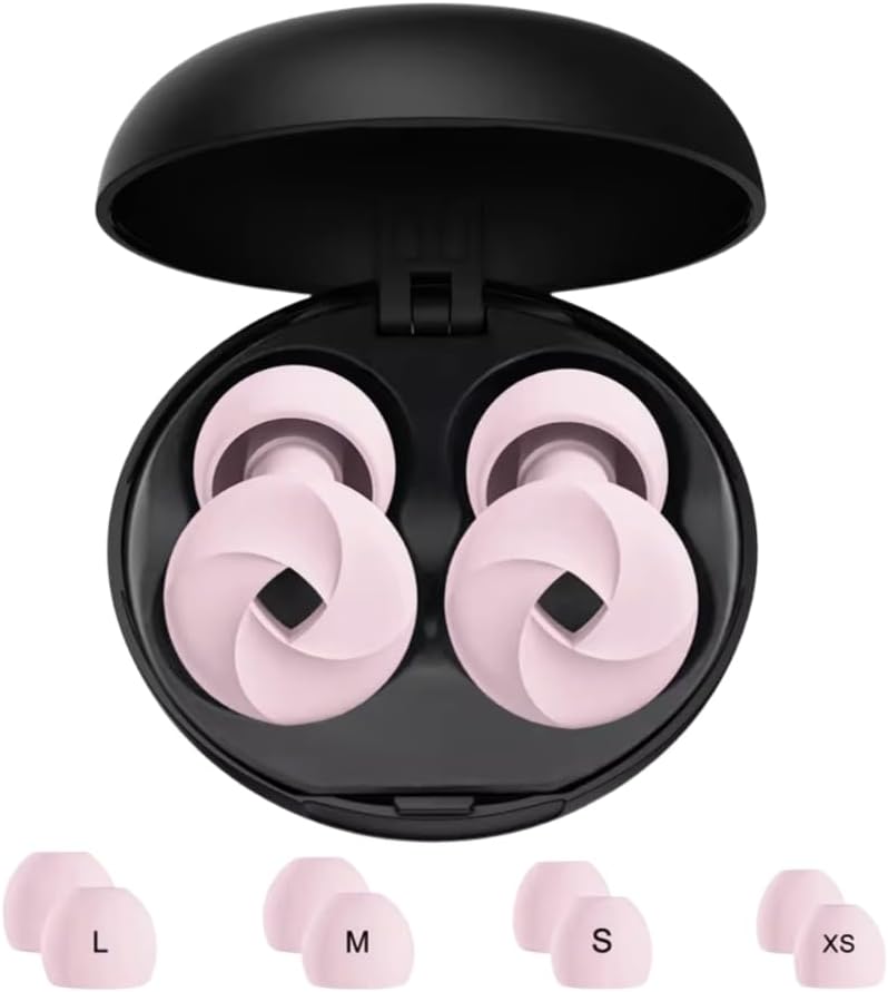 Silicone Noise Cancelling Earplugs for Sleep, Reusable with XS/S/M/L Tips & Travel Case – Comfortable Fit for Sleeping, Travel, Study, Workout, Ultra-Soft-33db (Noise Reduction) (Pink, One Size)