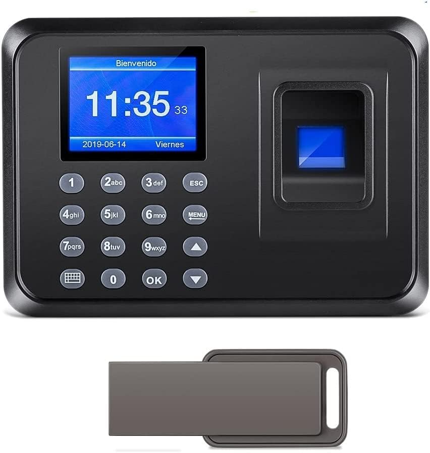 Employee Time Clock, Clocking in Machines for Small Business, Fingerprint Punch Card Machine with 2.4 TFT LCD Fingerprint Password, Checking-in Recorder for Business Scanner with 8G U-Disk
