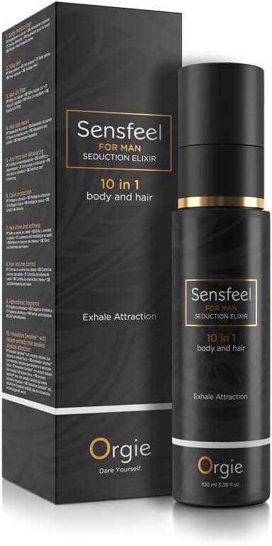 Orgie Sensfeel for Man Seduction Elixir 10 in 1 Body and Hair – Pheromone Lotion with Aphrodisiac Fragrance – Erotic Products for Men, Pheromone Perfume Effect, Sensual Body Care – 333+ Uses