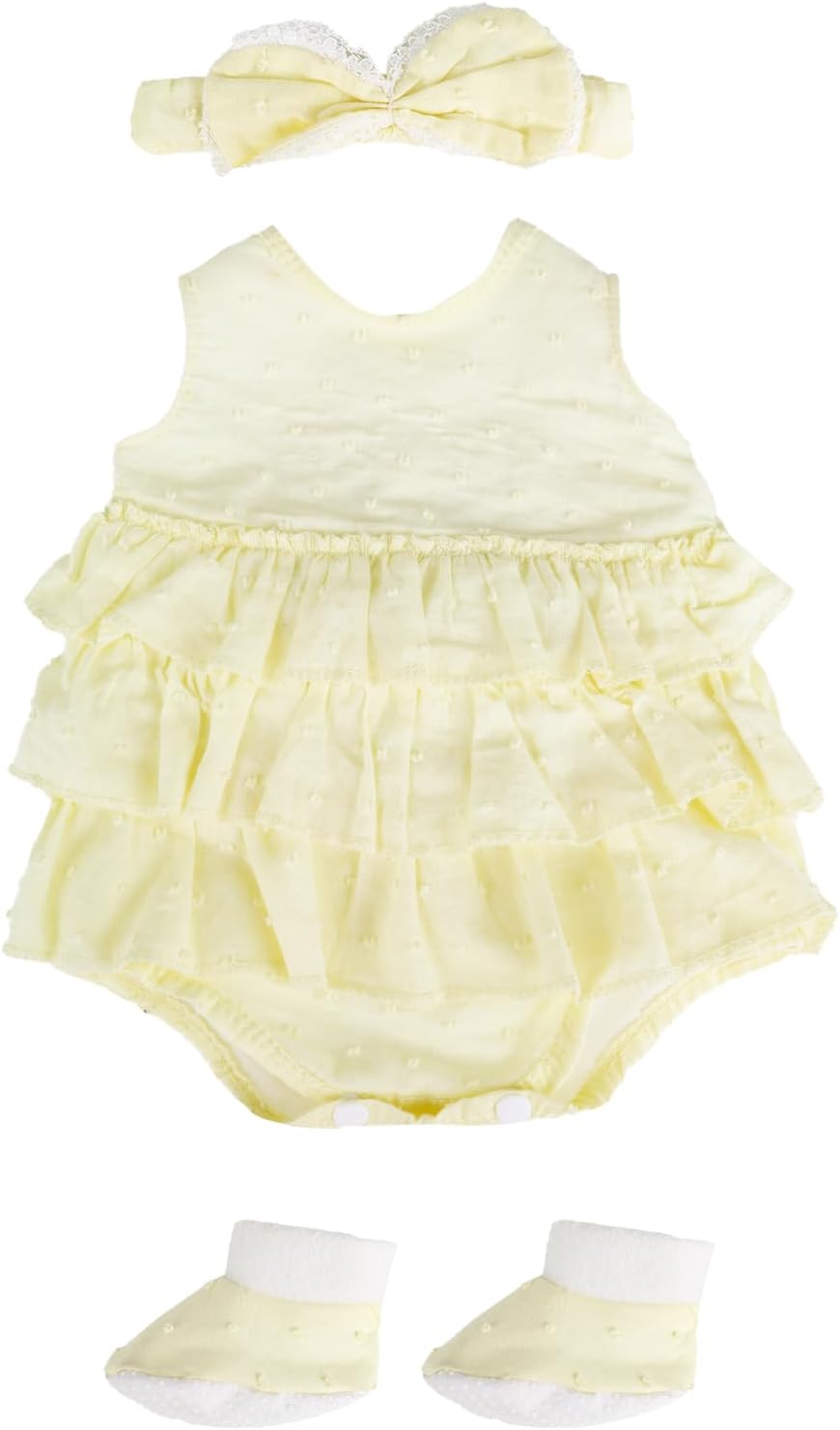 Realistic Reborn Baby Doll Clothes 18-22 inch 3pcs Yellow Outfits Clothing Set Accessories Suitable for Reborn Babies and Newborns