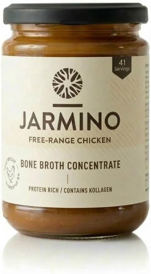 JARMINO Organic Chicken Bone Broth Concentrate – Free-Range Collagen-Rich Broth from Germany, 410 g (41 Servings) – Natural Protein & Amino Acids, Gluten-Free, Keto, Paleo-Friendly Cooking & Wellness