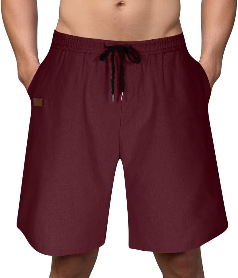 WUSENTOF Mens Cargo Shorts Sports Joggers Casual Knee Length Baggy Combat Trousers Drawstring Waist Running Hiking Shorts Solid Color Loose Fit Outdoor Short Breathable Bottoms with Pockets