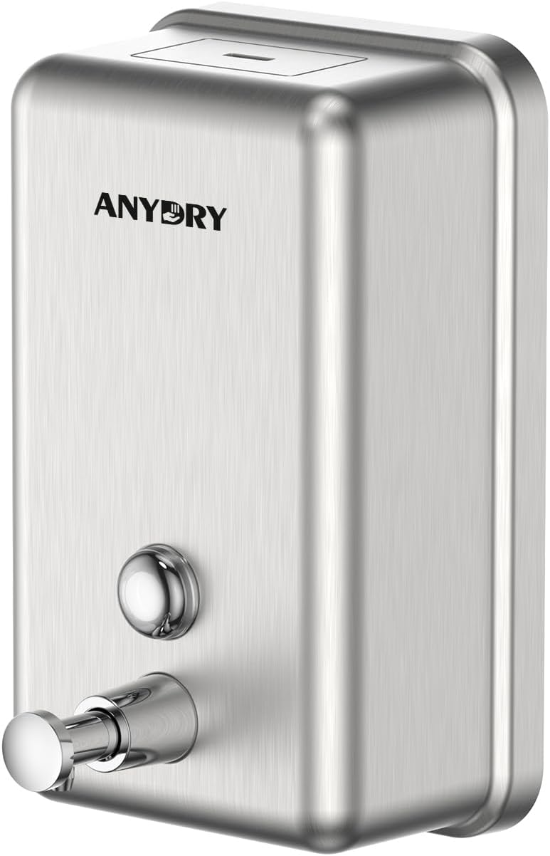 anydry Wall Mounted Soap Dispenser, 1100ml Large Capacity, Stainless Steel Manual Soap Dispenser Brushed AD1003