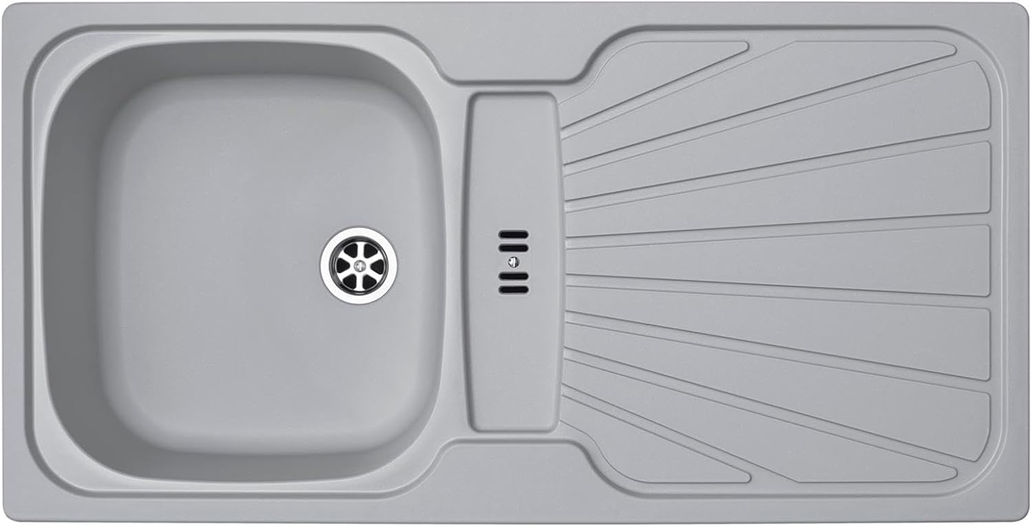 Liquida CMP5LG 1.0 Bowl Reversible Light Grey Kitchen Sink with Waste Kit
