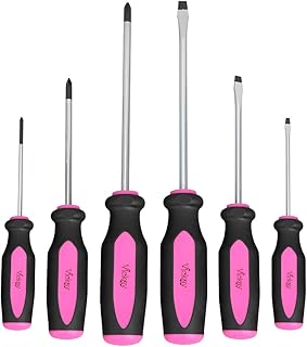 Magnetic Screwdrivers Set, 6 Pieces Slotted & Phillips Screwdriver with Permanent Magnetic Tips, Ergonomic Comfortable Handle,Rust Resistant Heavy Duty DIY Hand Tool Kit for Craftsman Repairing, Pink