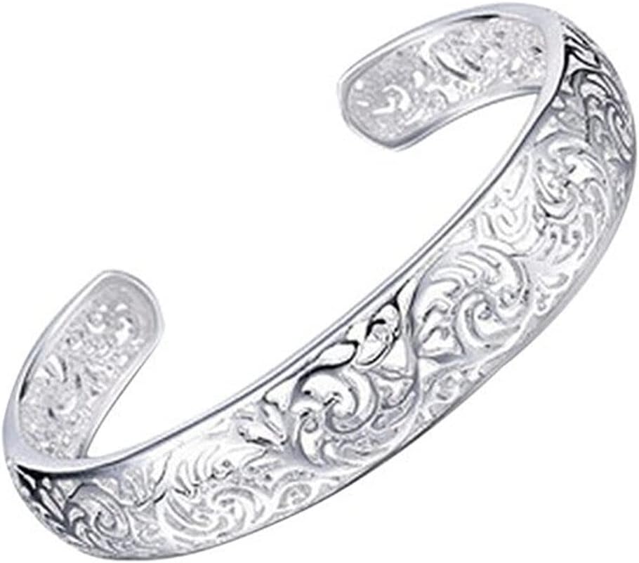 Bracelets, Women's 925 Sterling Silver Bezel Hollow Cuff Bangle Open Bracelet Jewelry Gift Durability and attraction