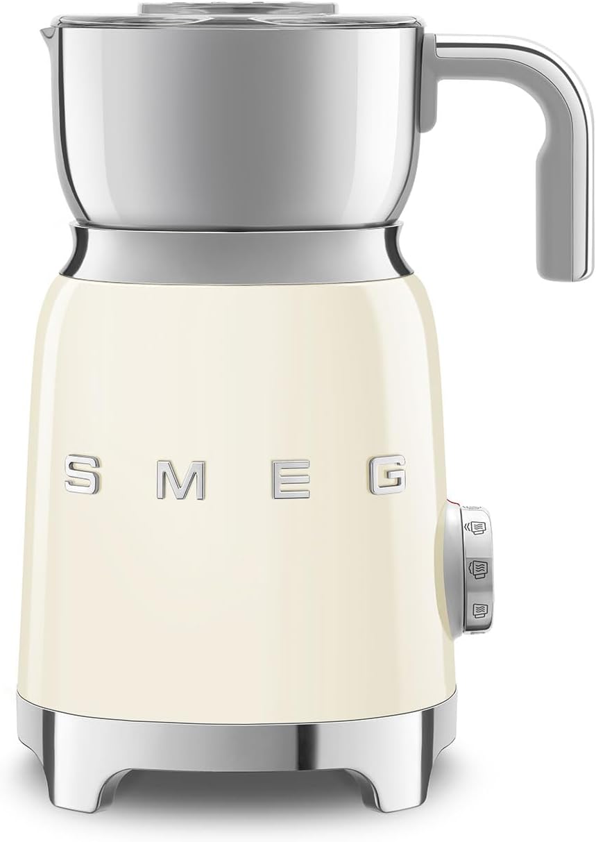 SMEG Retro 50's Style Milk Frother with 2 Disks 6 Preset Programs Hot or Cold Frothing and Induction Heating (Cream)