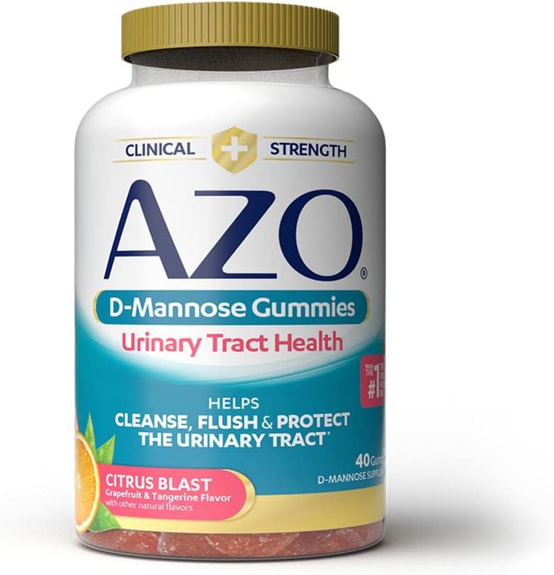 AZO D Mannose Urinary Tract Health Gummies, 40 Count, Clinical Strength 2000mg, Helps Cleanse, Flush & Protect, No.1 Pharmacist Recommended Brand, Vegan Tangy Citrus Blast Flavor, Non-GMO, Gluten Free