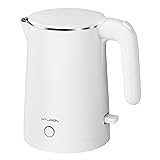 Electric Kettle Stainless Steel, 1.0L Small Water Boiler 1200W Fast Boiling, Double Wall Tea Kettle Pot Automatic Shut Off, Durable Coffee & Tea Maker/Warmer/Heater White