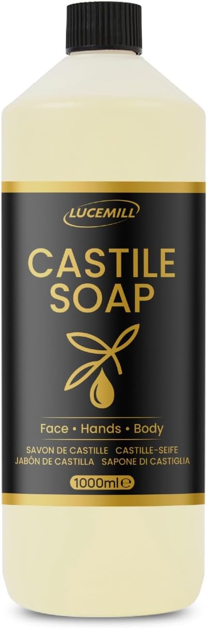 Lucemill Organic Castile Soap | 1 Litre | Pure & Natural Liquid Soap Base | Unscented & Gentle | Ideal for Body, Face, Hair, Hands, Pets & Cleaning | SLS-Free, Paraben-Free, Vegan Friendly