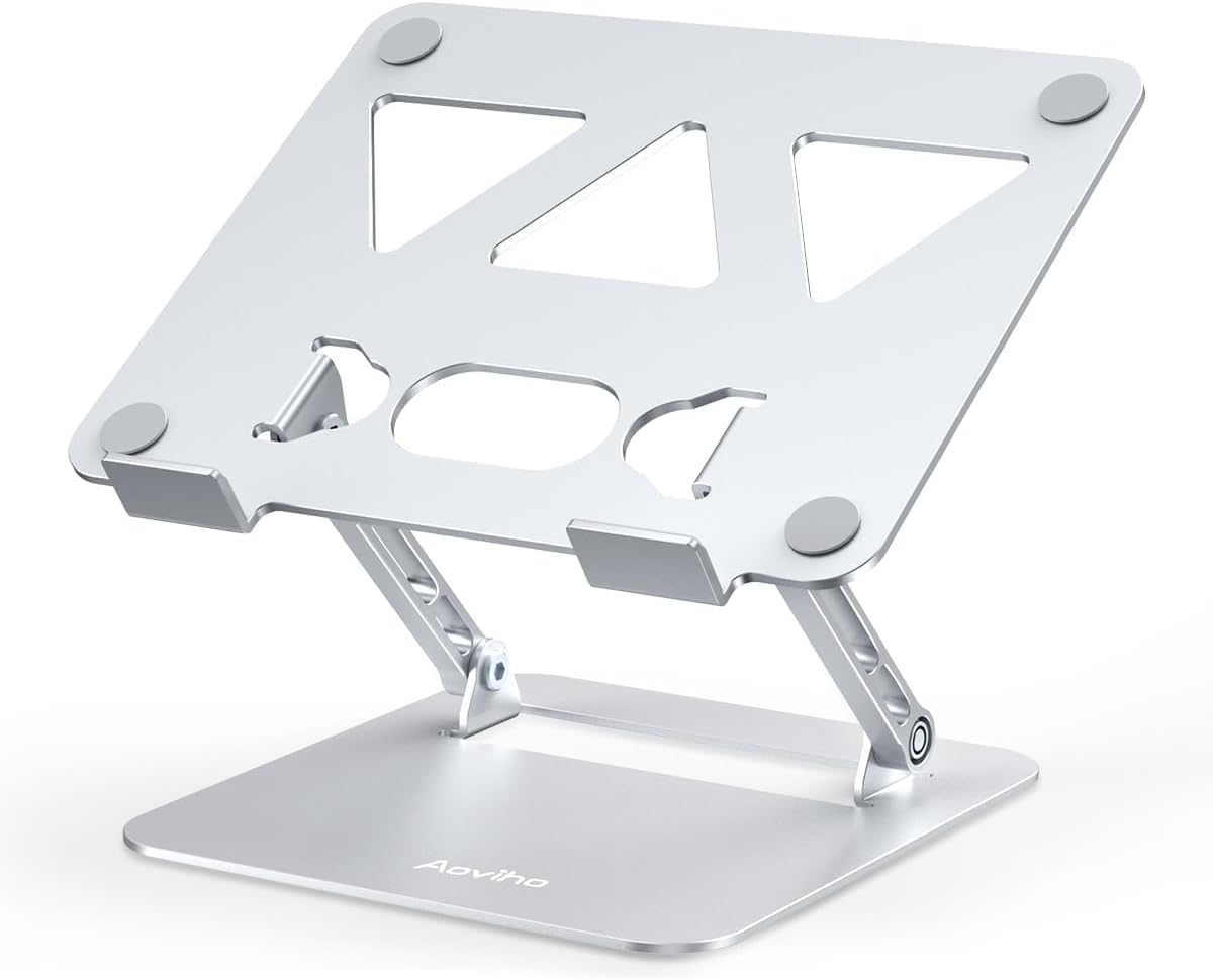 Adjustable Laptop Stand for Desk,Portable Laptop Stand Holder and Riser,Foldable Aluminum Notebook Computer Stands for MacBook Air Pro HP Lenovo Dell Samsung Chromebook, 10-15.6 inch (Silver)