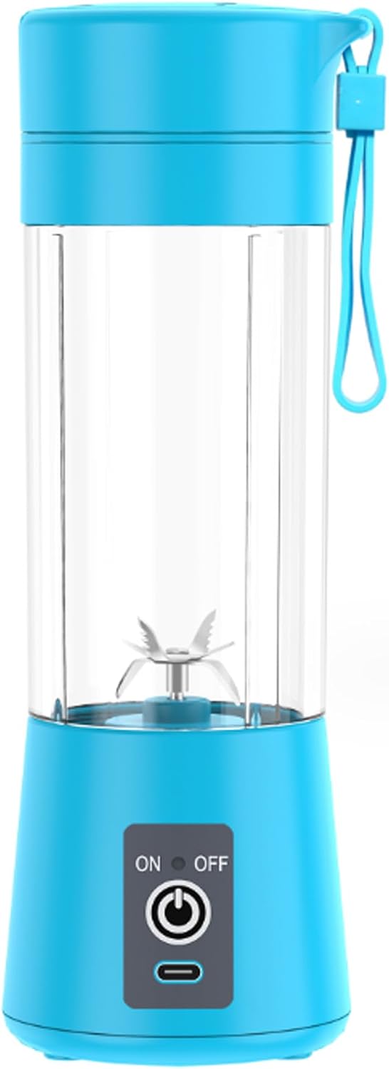 Portable Blender Mini Blenders Smoothies Shakes Juicer Cup USB Rechargeable Six Blades in 3D for Superb Mixing 380mL Blue