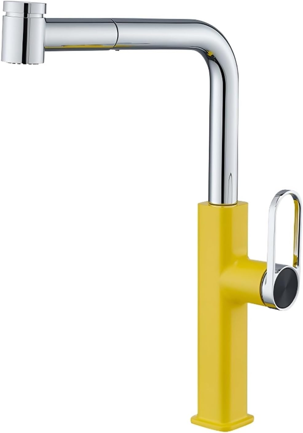 White Kitchen Faucet， Single Hole Single Handle Kitchen Sink Faucets, 360° Rotation Hot and Cold Water Mixer Tap with Pull-Out Sprayer(Yellow)