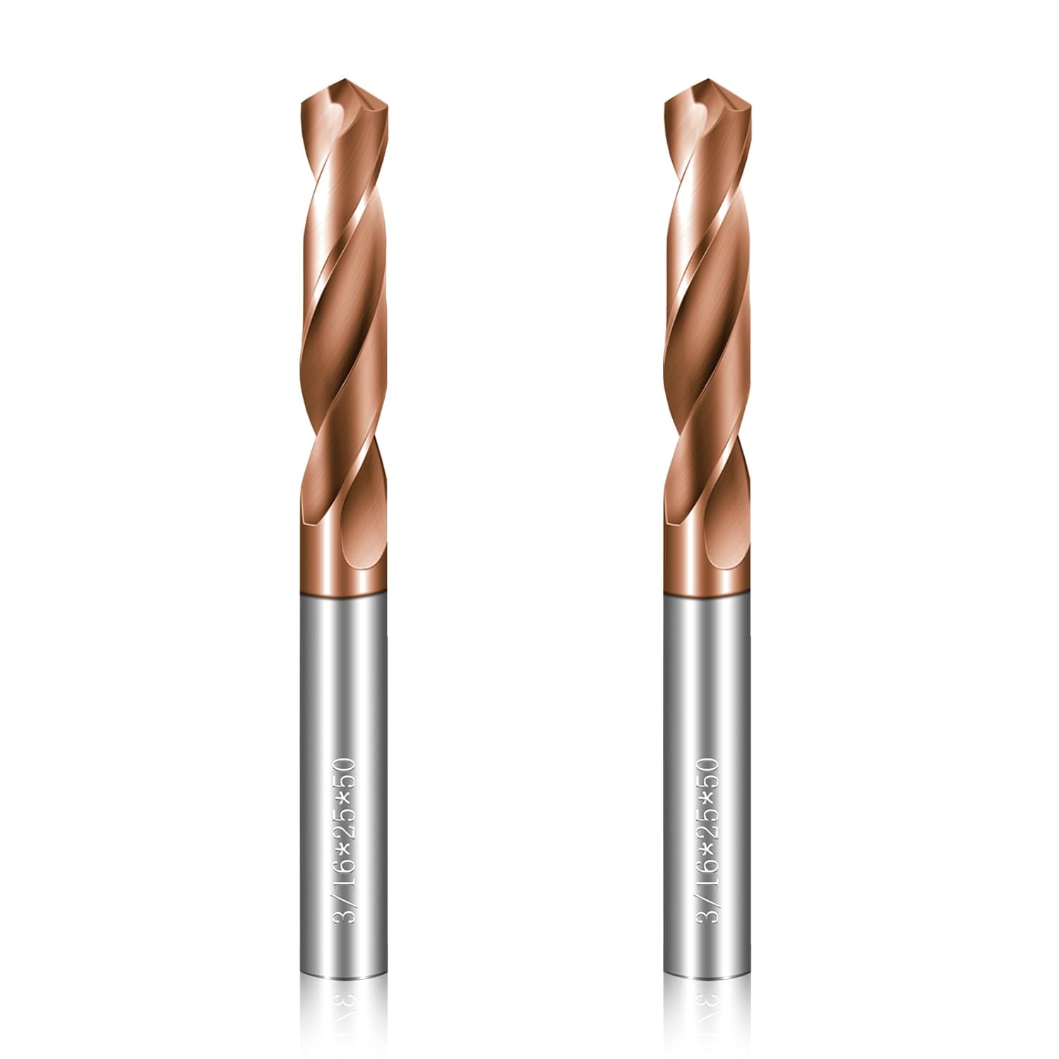 Solid Carbide 3/16" Drill Bits, Tungsten Carbide Drill Bit Set with TISIN Coated, Metal Drill Bit Set for Stainless Steel Hardened Steel Cast Iron Alloy Copper, 2 Pcs