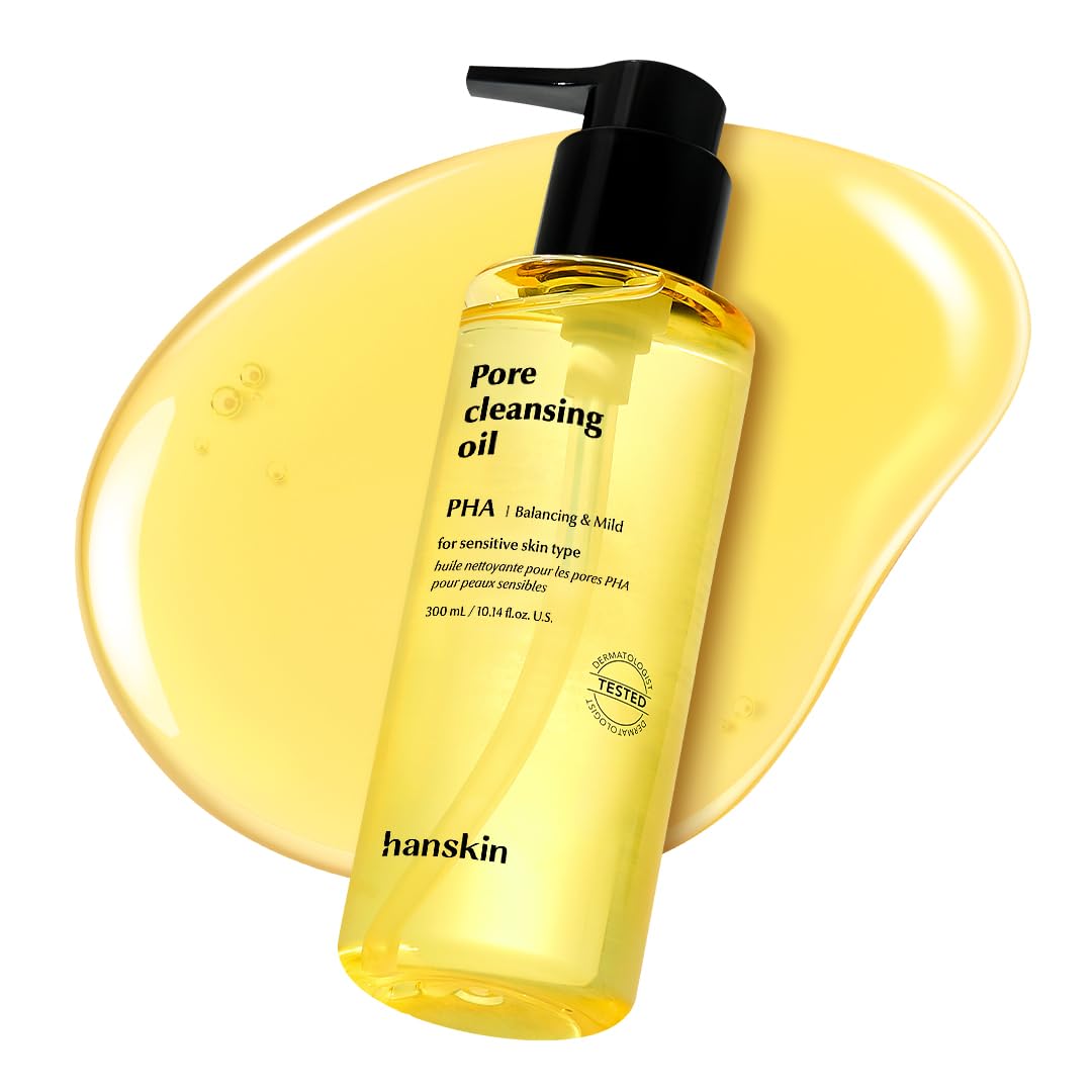 Hanskin PHA Pore Cleansing Oil for Sensitive Skin, Makeup Remover, 10.14 oz | PHA Deep Pore Oil Cleanser for Face, Removes Makeup & Sunscreen, Lightweight, Sebum Care, Sensitive Skin, Korean Skincare