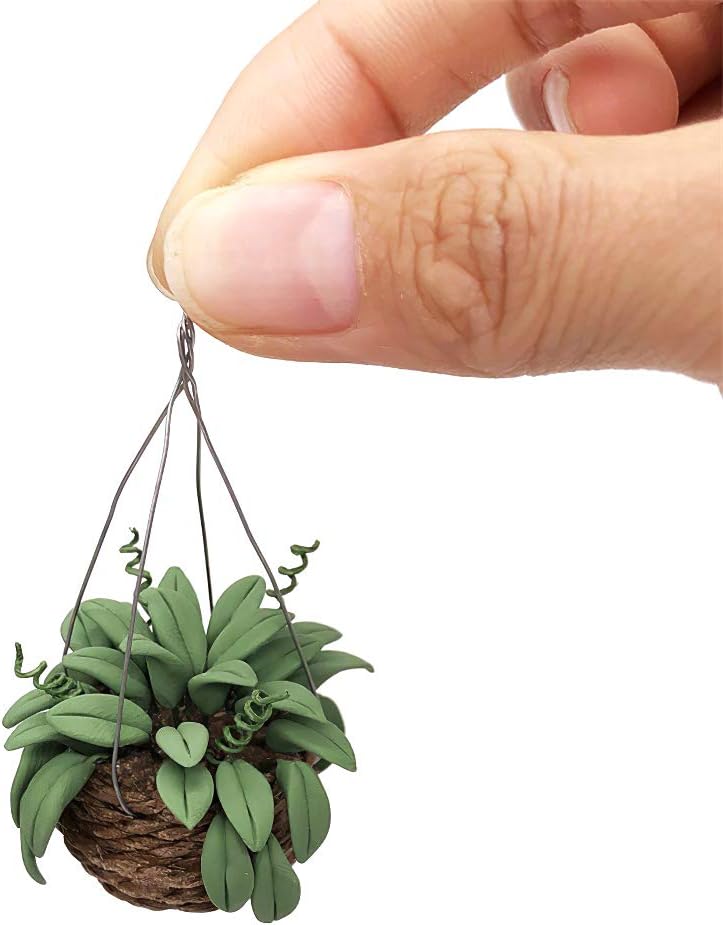 Dollhouse Decoration Plant Pots Miniature Green Potted Miniature Bonsai Model Dollhouse Accessories Decor,1 12 Scale Doll House Miniature Plant Model (1 Hanging Pot Plants)