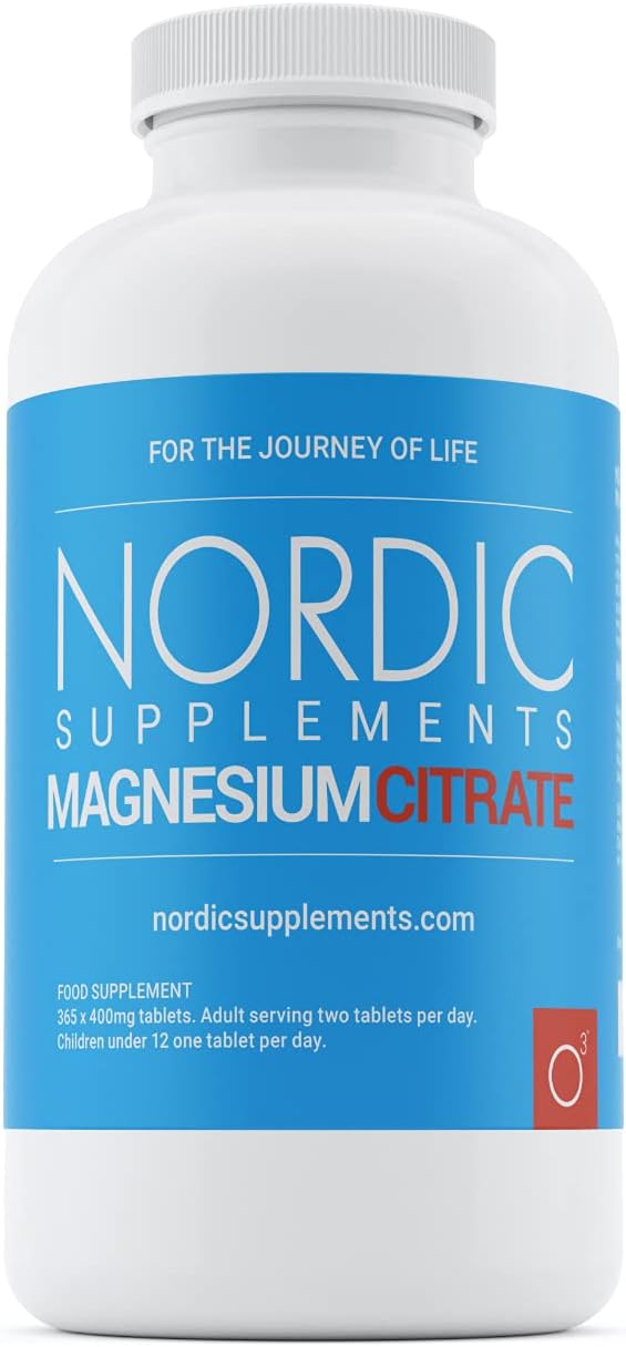Magnesium Citrate 400mg 365 Tablets - 6 Months Supply of Magnesium Tablets - Made in The UK by Nordic Supplements