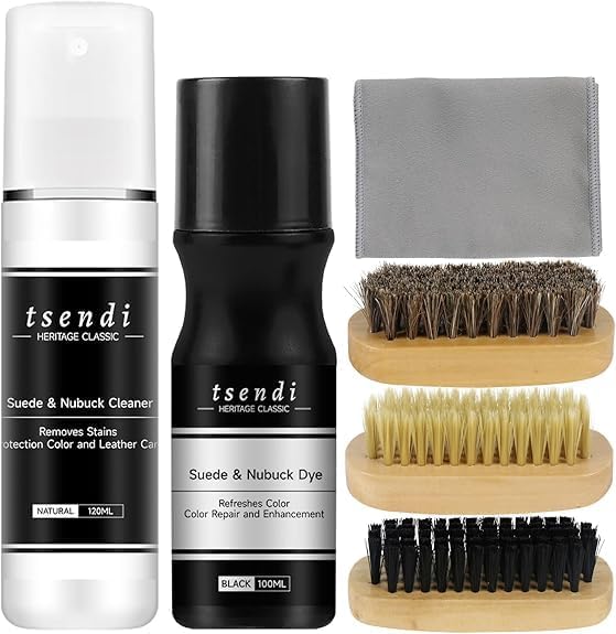 Nubuck & Suede Dye Black – 2-in-1 Cleaner & Color Restorer with 3 Brushes & Applicator – Renew Faded Shoes, Boots, Jackets, Purses, Car Seats, Furniture – Complete Suede Care Kit 3.4oz