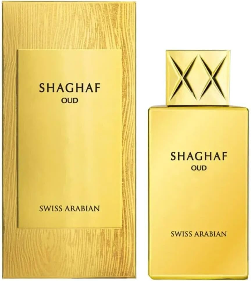 Shaghaf Oud Eau de Parfum 75mL Mouthwatering Gourmand Oud and Saffron Fragrance Long Lasting with Intense Sillage Cologne for Men and Perfume for Women by Oudh Artisan Swiss Arabian.
