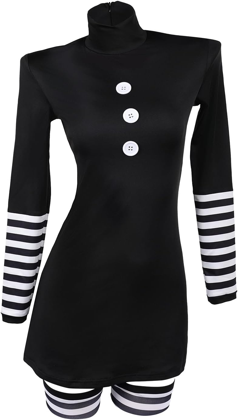 The Puppet Costume Marionette Cosplay Black Dress Striped Stocking Puppet Marionette Adults Women Halloween Outfits (Black, M)