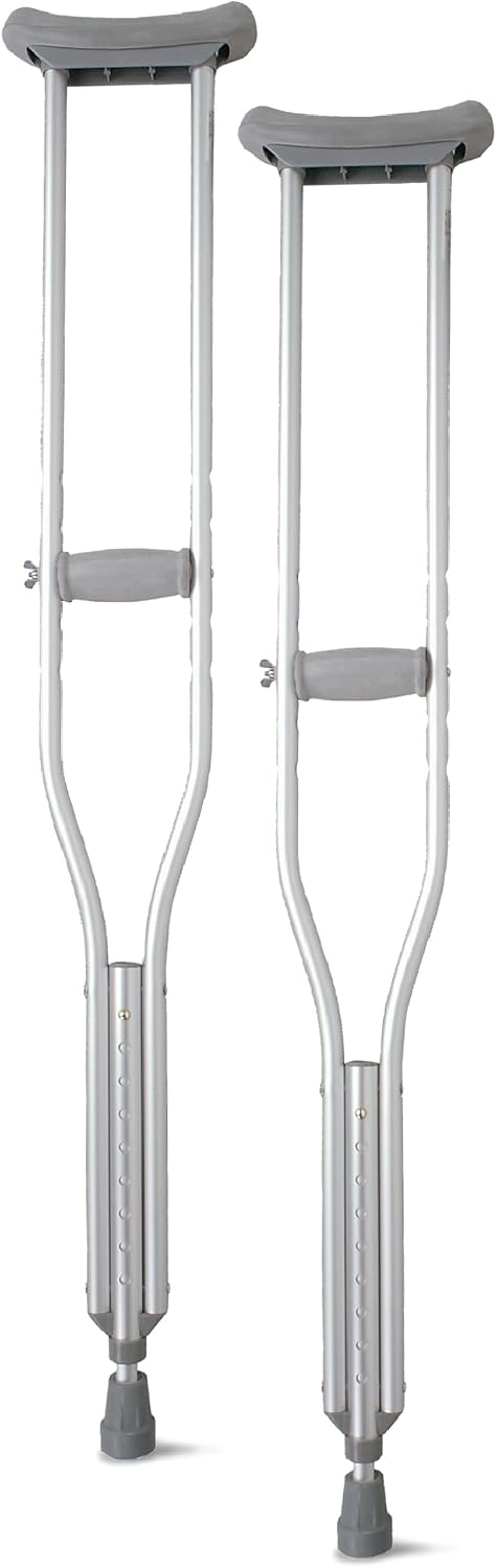 Medline Aluminum Crutches for Kids, Adults, & Seniors, Walking Aid for Reliable Balance, Comfortably Holds 300 LBS, Fits Patients Between 4'6" and 5'2" Tall