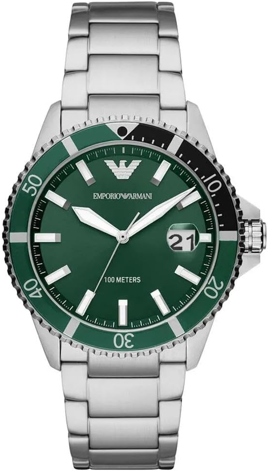 Emporio Armani Watch for Men, Quartz Three Hand Date Movement and 42mm Case Size with Stainless Steel Strap