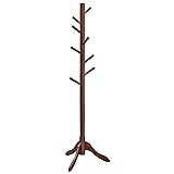 VASAGLE Solid Wood Coat Rack, Free Standing Tree-Shaped Coat Rack with 8 Hooks, 3 Height Options, for Clothes, Hats, Bags, Living Room, Bedroom, Home Office, Dark Walnut URCR01WN