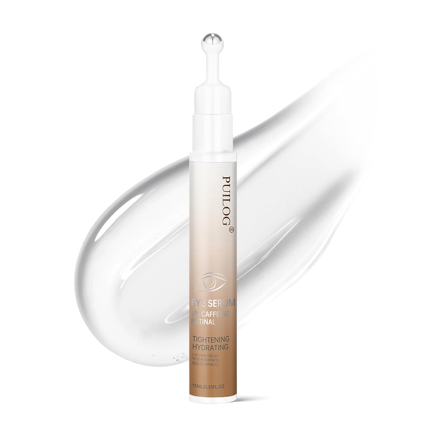 5% Caffeine & Retinal Eye Serum Roller - Undereye Dark Circle Treatment, Puffiness & Wrinkle Reduction, Gel-Based Formula Eye Cream, 0.51 fl oz