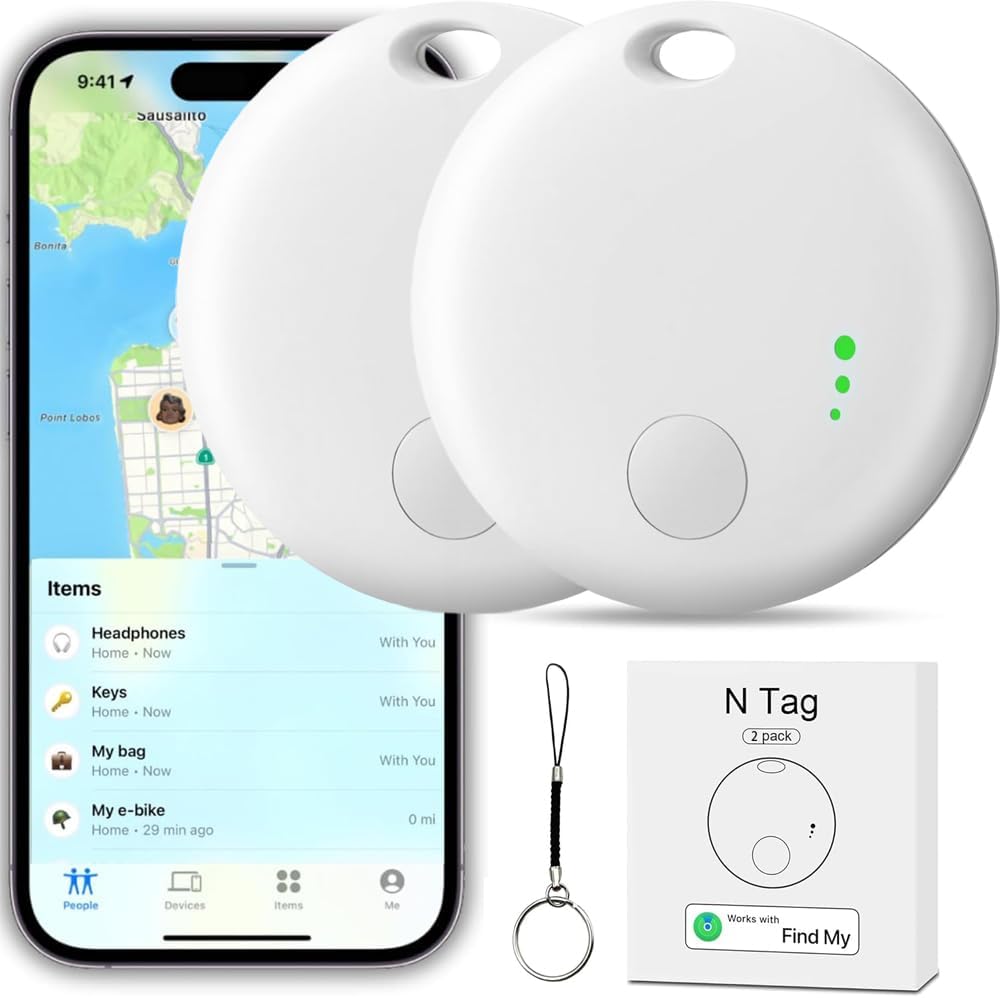 Smart Air Tracker Tag, YiYunTE 2 Pack Item Key Finder Locator compatible with Find My App(iOS only), Kids Children Tracking Tag Device, Small Bluetooth GPS Tracker for Cat Dog Pet Wallet Luggage