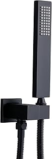 ENGA Bathroom Square Matte Black Solid Brass Hand Held Shower Head With Wall Connector and Hose System Wall Mount Handheld Showerheads Set