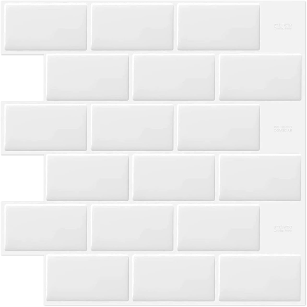 DEWOO White Stick on Tiles,Peel and Stick Self Adhesive Wall Tiles,Splashback for Kitchen 10-Sheet(12"x 12")