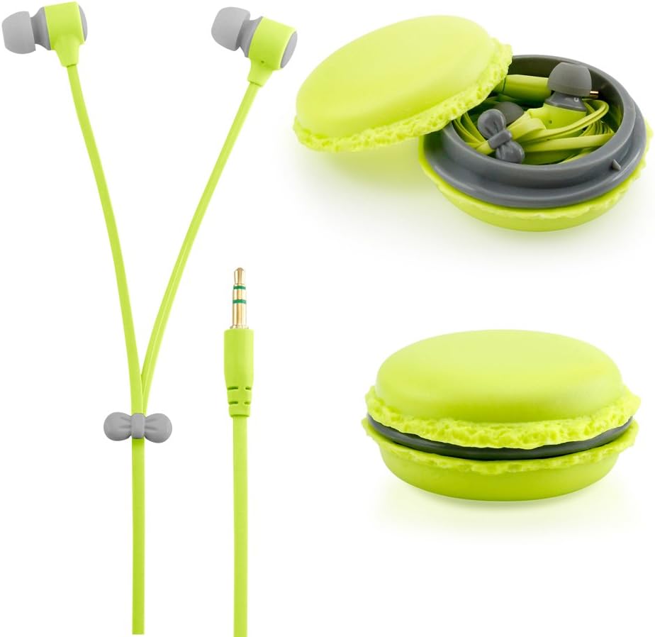 GEARONIC TM Cute 3.5mm in Ear Earphones Earbuds Headset with Macaroon Ear Buds Organizer Box Case Compatible with Smart Phones PC MP3 (Green)