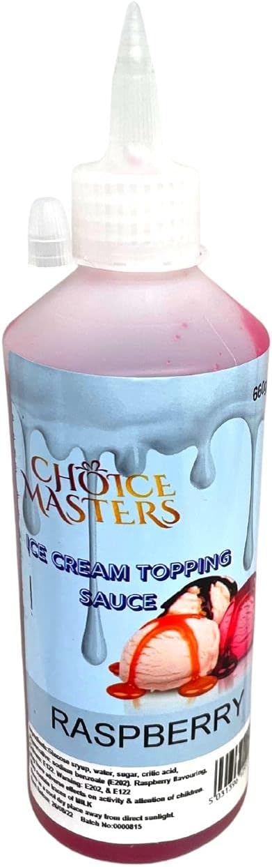 Raspberry Topping Flavouring Sauce Squeezy Bottle for Pancake, ICE Cream and Waffles - 625ML 100 Servings, Suitable for Vegetarians - by Choice Masters