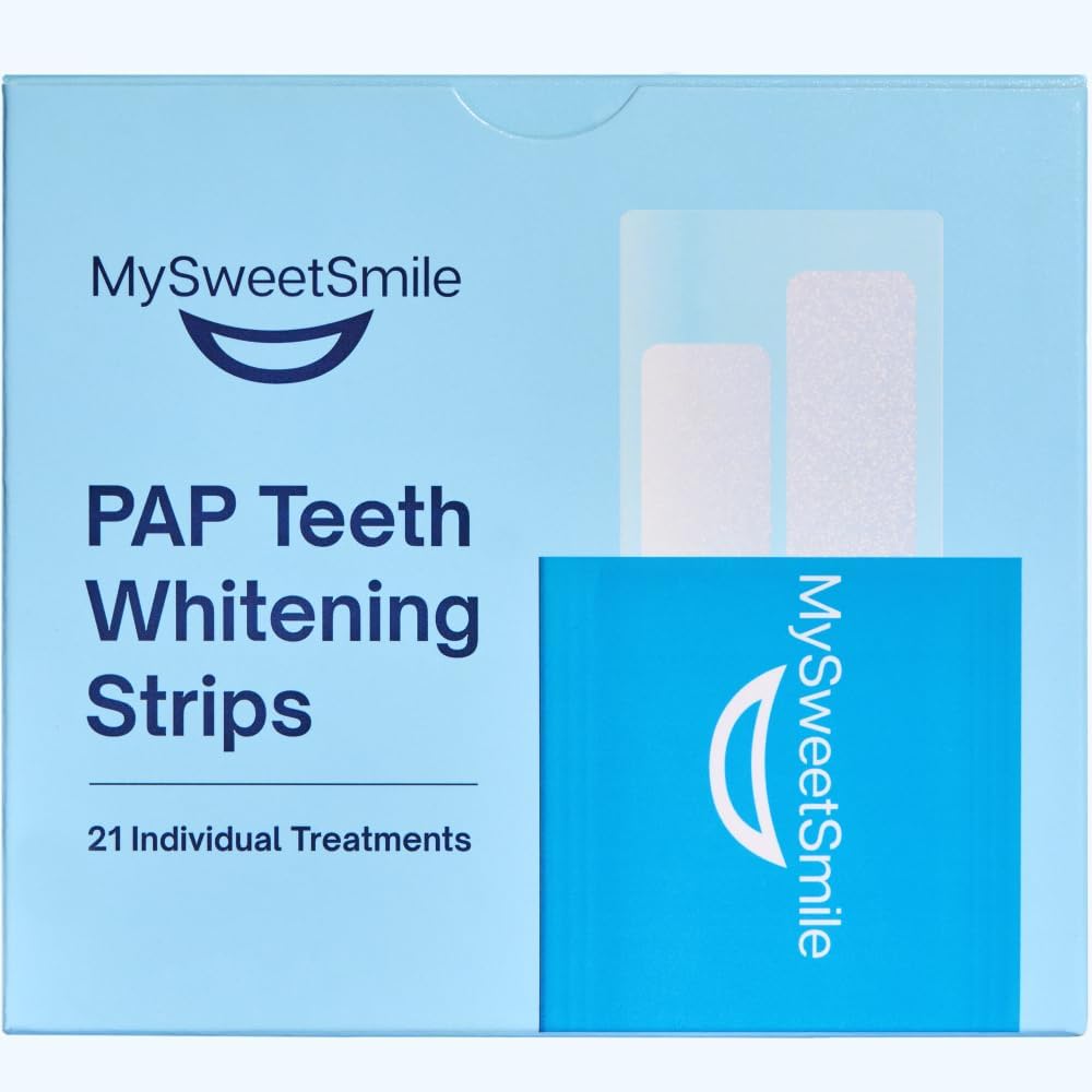 MySweetSmile Pap Teeth Whitening Strips - Enamel-Safe, Sensitivity-Free Formula - 42 Peroxide-Free Whitening Strips - Dentist-Approved - IndyBest Award-Winning Brand - 21 Treatments - Mint Flavour
