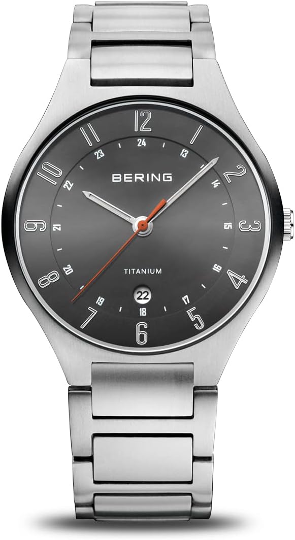 BERING Men Analog Quartz Titanium Collection Watch with Titan Strap and Sapphire Crystal, Blue/Blue, 39