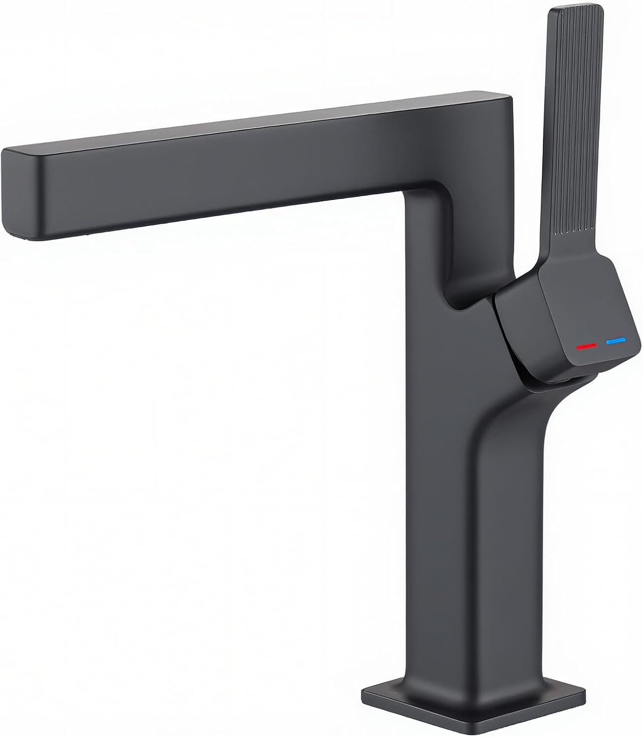 Grey Bathroom Sink Waterfall Faucet, Solid Brass Single Handle Mixer Tap, Lavatory Vanity Sink Faucet with 2 Supply Lines for Restroom Guestroom RV Sink Vanity
