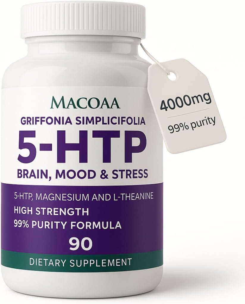 5-HTP Supplement, 4000mg High Strength, 99% Purity 5HTP Griffonia Seed Extract Complex with Magnesium Bisglycinate and L-Theanine, Sleep and Mood Support, 90 Capsules | 3 Month Supply