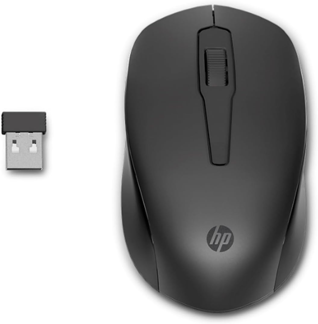 HP 150 Wireless Mouse, 1600 DPI Optical Mouse Sensor, 2.4GHz Wireless USB Receiver Included, Ambidextrous Design, 3 Buttons, Scroll Wheel, Up to 10 Month Battery, Black